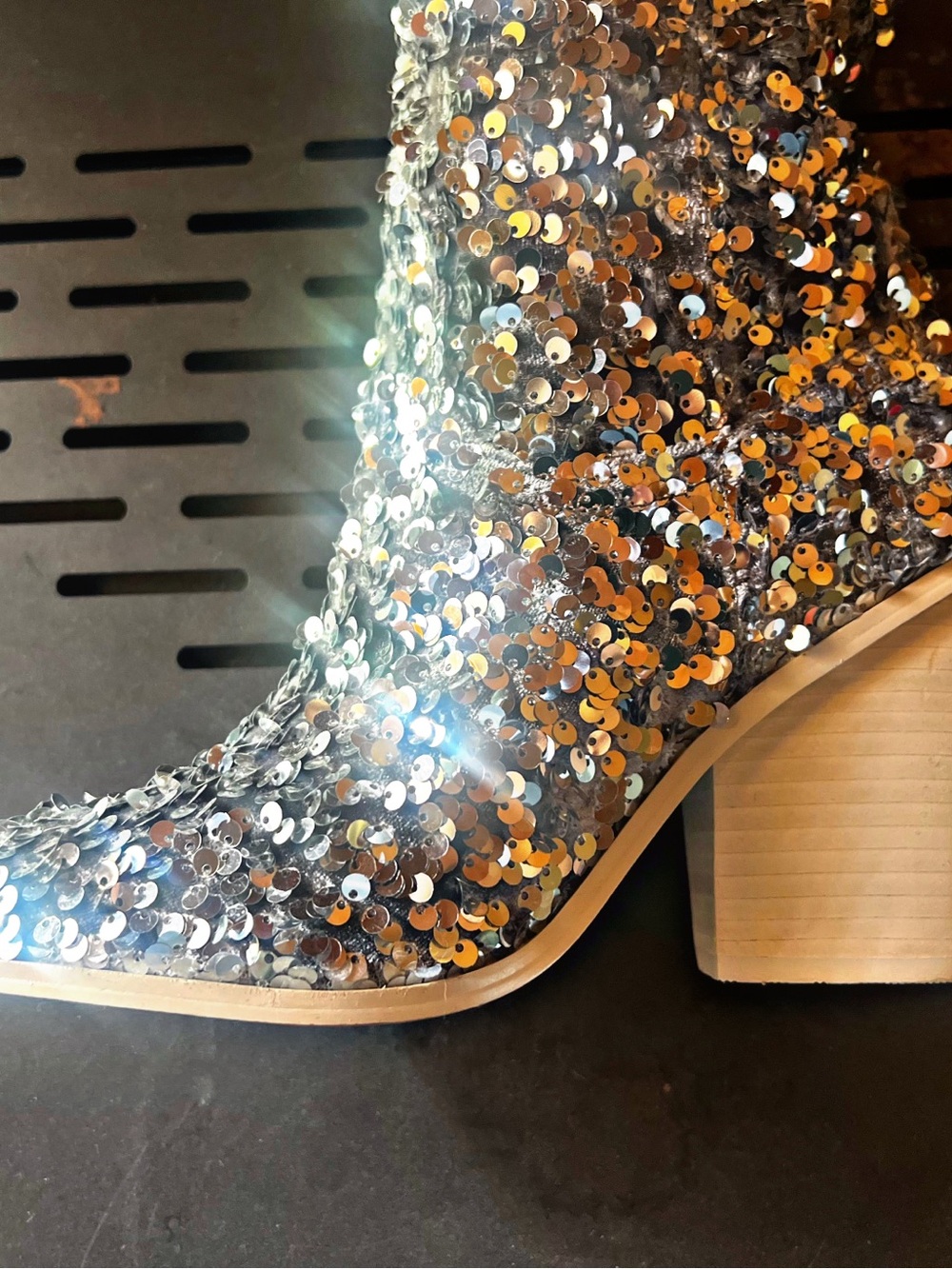 Steve Madden Silver Sequin Knee-High Block Heel Boots - Picture 5 of 8